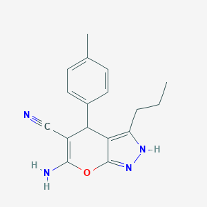 molecular formula C17H18N4O B394233 6-Amino-4-(4-methylphenyl)-3-propyl-1,4-dihydropyrano[2,3-c]pyrazole-5-carbonitrile 
