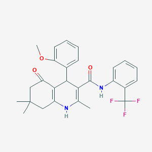 molecular formula C27H27F3N2O3 B3942345 4-(2-methoxyphenyl)-2,7,7-trimethyl-5-oxo-N-[2-(trifluoromethyl)phenyl]-1,4,5,6,7,8-hexahydro-3-quinolinecarboxamide 