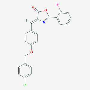 molecular formula C23H15ClFNO3 B394236 4-{4-[(4-chlorobenzyl)oxy]benzylidene}-2-(2-fluorophenyl)-1,3-oxazol-5(4H)-one 