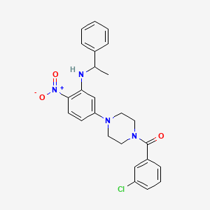 molecular formula C25H25ClN4O3 B3942536 5-[4-(3-chlorobenzoyl)-1-piperazinyl]-2-nitro-N-(1-phenylethyl)aniline 