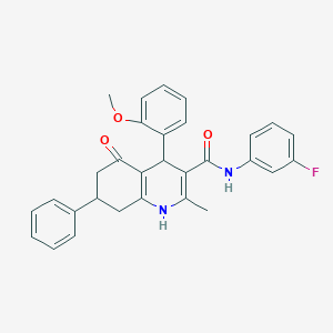 molecular formula C30H27FN2O3 B3942590 N-(3-fluorophenyl)-4-(2-methoxyphenyl)-2-methyl-5-oxo-7-phenyl-1,4,5,6,7,8-hexahydro-3-quinolinecarboxamide 