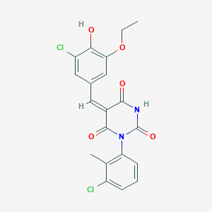 molecular formula C20H16Cl2N2O5 B3942598 5-(3-chloro-5-ethoxy-4-hydroxybenzylidene)-1-(3-chloro-2-methylphenyl)-2,4,6(1H,3H,5H)-pyrimidinetrione 