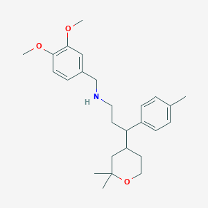 N-[(3,4-dimethoxyphenyl)methyl]-3-(2,2-dimethyloxan-4-yl)-3-(4-methylphenyl)propan-1-amine