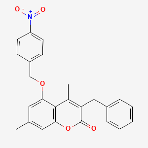 molecular formula C25H21NO5 B3942754 3-BENZYL-4,7-DIMETHYL-5-[(4-NITROPHENYL)METHOXY]-2H-CHROMEN-2-ONE 