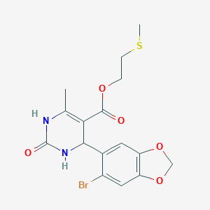 molecular formula C16H17BrN2O5S B394282 2-(Methylsulfanyl)ethyl 4-(6-bromo-1,3-benzodioxol-5-yl)-6-methyl-2-oxo-1,2,3,4-tetrahydro-5-pyrimidinecarboxylate 