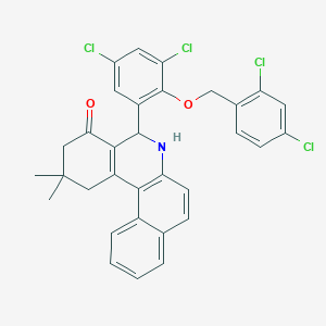 molecular formula C32H25Cl4NO2 B394287 5-{3,5-dichloro-2-[(2,4-dichlorobenzyl)oxy]phenyl}-2,2-dimethyl-2,3,5,6-tetrahydrobenzo[a]phenanthridin-4(1H)-one 