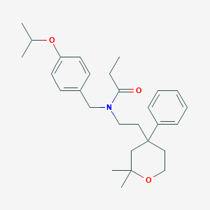 molecular formula C28H39NO3 B3942935 N-[2-(2,2-DIMETHYL-4-PHENYLOXAN-4-YL)ETHYL]-N-{[4-(PROPAN-2-YLOXY)PHENYL]METHYL}PROPANAMIDE 