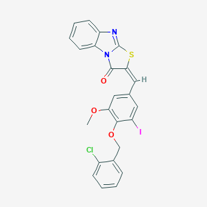 molecular formula C24H16ClIN2O3S B394294 2-{4-[(2-chlorobenzyl)oxy]-3-iodo-5-methoxybenzylidene}[1,3]thiazolo[3,2-a]benzimidazol-3(2H)-one 