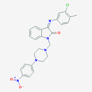 3-[(3-chloro-4-methylphenyl)imino]-1-{[4-(4-nitrophenyl)piperazino]methyl}-1H-indol-2-one