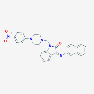 molecular formula C29H25N5O3 B394316 3-(2-naphthylimino)-1-{[4-(4-nitrophenyl)piperazino]methyl}-1H-indol-2-one 