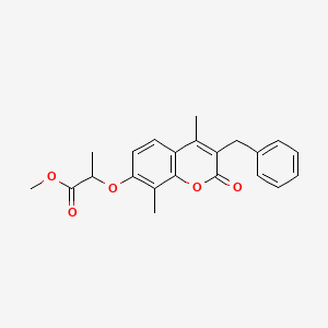 molecular formula C22H22O5 B3943161 methyl 2-[(3-benzyl-4,8-dimethyl-2-oxo-2H-chromen-7-yl)oxy]propanoate 