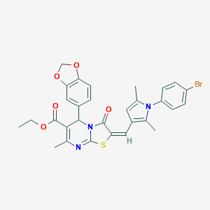ethyl (2E)-5-(1,3-benzodioxol-5-yl)-2-{[1-(4-bromophenyl)-2,5-dimethyl-1H-pyrrol-3-yl]methylidene}-7-methyl-3-oxo-2,3-dihydro-5H-[1,3]thiazolo[3,2-a]pyrimidine-6-carboxylate