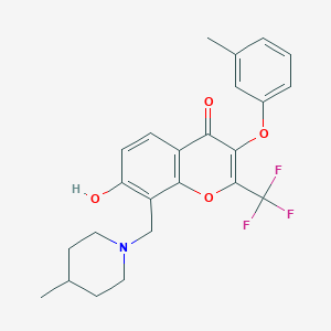 molecular formula C24H24F3NO4 B3943348 7-hydroxy-3-(3-methylphenoxy)-8-[(4-methyl-1-piperidinyl)methyl]-2-(trifluoromethyl)-4H-chromen-4-one 