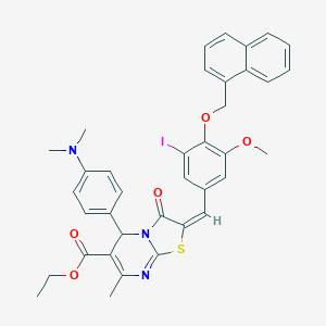 molecular formula C37H34IN3O5S B394342 ethyl 5-[4-(dimethylamino)phenyl]-2-[3-iodo-5-methoxy-4-(1-naphthylmethoxy)benzylidene]-7-methyl-3-oxo-2,3-dihydro-5H-[1,3]thiazolo[3,2-a]pyrimidine-6-carboxylate 
