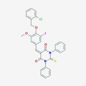 molecular formula C31H22ClIN2O4S B394345 5-({4-[(2-chlorobenzyl)oxy]-3-iodo-5-methoxyphenyl}methylene)-1,3-diphenyl-2-thioxodihydro-4,6(1H,5H)-pyrimidinedione 