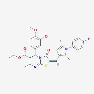 molecular formula C31H30FN3O5S B394355 ethyl 5-(3,4-dimethoxyphenyl)-2-{[1-(4-fluorophenyl)-2,5-dimethyl-1H-pyrrol-3-yl]methylene}-7-methyl-3-oxo-2,3-dihydro-5H-[1,3]thiazolo[3,2-a]pyrimidine-6-carboxylate 