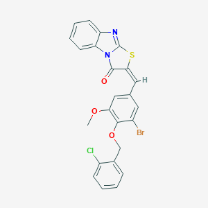 molecular formula C24H16BrClN2O3S B394363 2-{3-bromo-4-[(2-chlorobenzyl)oxy]-5-methoxybenzylidene}[1,3]thiazolo[3,2-a]benzimidazol-3(2H)-one 