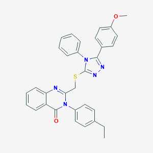 molecular formula C32H27N5O2S B394379 3-(4-ethylphenyl)-2-({[5-(4-methoxyphenyl)-4-phenyl-4H-1,2,4-triazol-3-yl]sulfanyl}methyl)-4(3H)-quinazolinone 