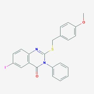molecular formula C22H17IN2O2S B394393 6-iodo-2-[(4-methoxybenzyl)sulfanyl]-3-phenyl-4(3H)-quinazolinone 