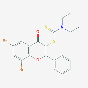 molecular formula C20H19Br2NO2S2 B394414 6,8-dibromo-4-oxo-2-phenyl-3,4-dihydro-2H-chromen-3-yl diethyldithiocarbamate CAS No. 214959-32-7