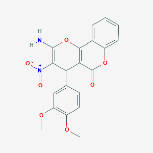 molecular formula C20H16N2O7 B394420 2-amino-4-(3,4-dimethoxyphenyl)-3-nitro-4H,5H-pyrano[3,2-c]chromen-5-one 