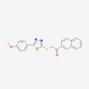 molecular formula C21H16N2O3S B394422 2-{[5-(4-Methoxyphenyl)-1,3,4-oxadiazol-2-yl]sulfanyl}-1-(2-naphthyl)ethanone 