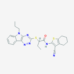molecular formula C25H26N6OS2 B394429 N-(3-cyano-4,5,6,7-tetrahydro-1-benzothiophen-2-yl)-2-[(5-propyl-5H-[1,2,4]triazino[5,6-b]indol-3-yl)sulfanyl]butanamide 