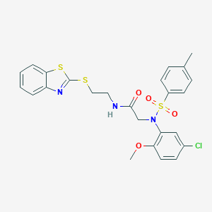 molecular formula C25H24ClN3O4S3 B394433 N-[2-(1,3-benzothiazol-2-ylsulfanyl)ethyl]-2-{5-chloro-2-methoxy[(4-methylphenyl)sulfonyl]anilino}acetamide 
