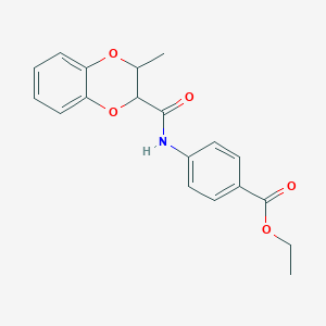 molecular formula C19H19NO5 B3944486 ETHYL 4-(3-METHYL-2,3-DIHYDRO-1,4-BENZODIOXINE-2-AMIDO)BENZOATE 