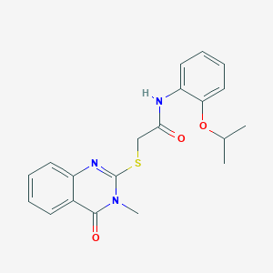 molecular formula C20H21N3O3S B394458 N-(2-Isopropoxyphenyl)-2-[(3-methyl-4-oxo-3,4-dihydro-2-quinazolinyl)sulfanyl]acetamide 