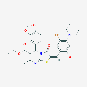 molecular formula C29H30BrN3O6S B394474 ethyl 5-(1,3-benzodioxol-5-yl)-2-[5-bromo-4-(diethylamino)-2-methoxybenzylidene]-7-methyl-3-oxo-2,3-dihydro-5H-[1,3]thiazolo[3,2-a]pyrimidine-6-carboxylate 