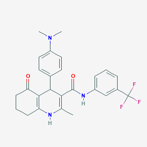 molecular formula C26H26F3N3O2 B3944743 4-[4-(dimethylamino)phenyl]-2-methyl-5-oxo-N-[3-(trifluoromethyl)phenyl]-1,4,5,6,7,8-hexahydro-3-quinolinecarboxamide 