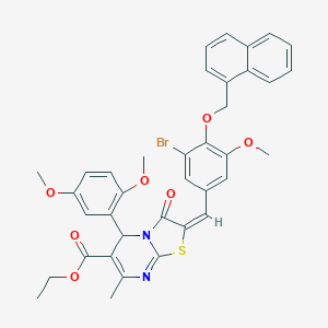 molecular formula C37H33BrN2O7S B394475 ETHYL (2E)-2-({3-BROMO-5-METHOXY-4-[(NAPHTHALEN-1-YL)METHOXY]PHENYL}METHYLIDENE)-5-(2,5-DIMETHOXYPHENYL)-7-METHYL-3-OXO-2H,3H,5H-[1,3]THIAZOLO[3,2-A]PYRIMIDINE-6-CARBOXYLATE 