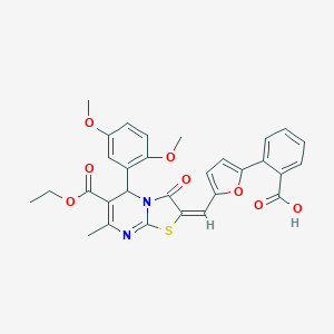 molecular formula C30H26N2O8S B394476 2-(5-{(E)-[5-(2,5-dimethoxyphenyl)-6-(ethoxycarbonyl)-7-methyl-3-oxo-5H-[1,3]thiazolo[3,2-a]pyrimidin-2(3H)-ylidene]methyl}furan-2-yl)benzoic acid 
