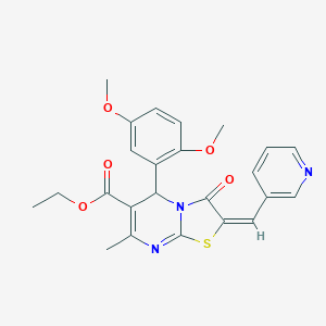 molecular formula C24H23N3O5S B394480 ethyl 5-(2,5-dimethoxyphenyl)-7-methyl-3-oxo-2-(3-pyridinylmethylene)-2,3-dihydro-5H-[1,3]thiazolo[3,2-a]pyrimidine-6-carboxylate 