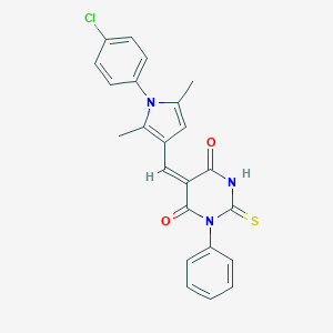 molecular formula C23H18ClN3O2S B394488 (5E)-5-{[1-(4-chlorophenyl)-2,5-dimethyl-1H-pyrrol-3-yl]methylidene}-1-phenyl-2-thioxodihydropyrimidine-4,6(1H,5H)-dione 