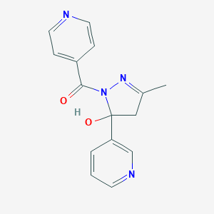 molecular formula C15H14N4O2 B394495 (5-Hydroxy-3-methyl-5-pyridin-3-yl-4,5-dihydropyrazol-1-yl)(pyridin-4-yl)methanone 