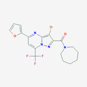 molecular formula C18H16BrF3N4O2 B394518 2-(1-Azepanylcarbonyl)-3-bromo-5-(2-furyl)-7-(trifluoromethyl)pyrazolo[1,5-a]pyrimidine 