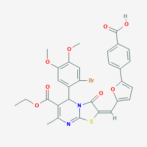 molecular formula C30H25BrN2O8S B394526 4-{5-[(5-(2-bromo-4,5-dimethoxyphenyl)-6-(ethoxycarbonyl)-7-methyl-3-oxo-5H-[1,3]thiazolo[3,2-a]pyrimidin-2(3H)-ylidene)methyl]-2-furyl}benzoic acid 