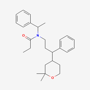 molecular formula C27H37NO2 B3945304 N-[3-(2,2-dimethyloxan-4-yl)-3-phenylpropyl]-N-(1-phenylethyl)propanamide 