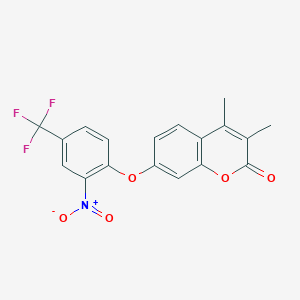 molecular formula C18H12F3NO5 B3945307 3,4-dimethyl-7-[2-nitro-4-(trifluoromethyl)phenoxy]-2H-chromen-2-one 