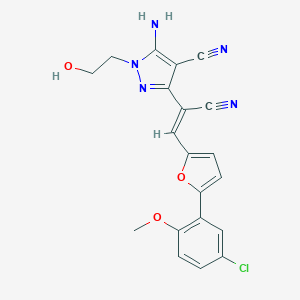 molecular formula C20H16ClN5O3 B394537 5-amino-3-{(Z)-2-[5-(5-chloro-2-methoxyphenyl)furan-2-yl]-1-cyanoethenyl}-1-(2-hydroxyethyl)-1H-pyrazole-4-carbonitrile 