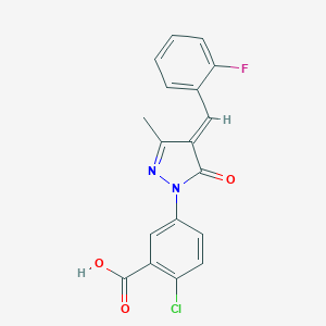 molecular formula C18H12ClFN2O3 B394538 2-chloro-5-[4-(2-fluorobenzylidene)-3-methyl-5-oxo-4,5-dihydro-1H-pyrazol-1-yl]benzoic acid 
