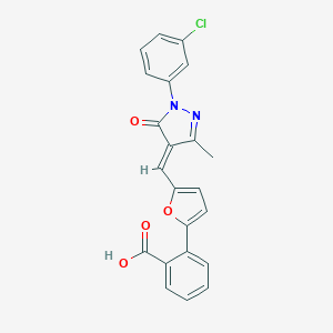 molecular formula C22H15ClN2O4 B394539 2-(5-{[1-(3-chlorophenyl)-3-methyl-5-oxo-1,5-dihydro-4H-pyrazol-4-yliden]methyl}-2-furyl)benzoic acid 