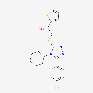 molecular formula C20H20ClN3OS2 B3945847 2-[[5-(4-Chlorophenyl)-4-cyclohexyl-1,2,4-triazol-3-yl]sulfanyl]-1-thiophen-2-ylethanone 