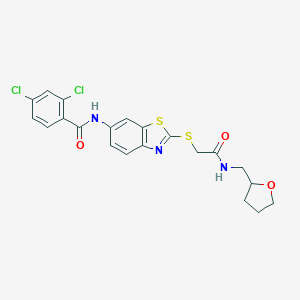 molecular formula C21H19Cl2N3O3S2 B394599 2,4-dichloro-N-[2-({2-oxo-2-[(tetrahydro-2-furanylmethyl)amino]ethyl}sulfanyl)-1,3-benzothiazol-6-yl]benzamide 