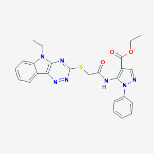 molecular formula C25H23N7O3S B394603 ethyl 5-({[(5-ethyl-5H-[1,2,4]triazino[5,6-b]indol-3-yl)sulfanyl]acetyl}amino)-1-phenyl-1H-pyrazole-4-carboxylate 