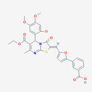 molecular formula C30H25BrN2O8S B394633 3-(5-{[(2Z)-5-(2-BROMO-4,5-DIMETHOXYPHENYL)-6-(ETHOXYCARBONYL)-7-METHYL-3-OXO-2H,3H,5H-[1,3]THIAZOLO[3,2-A]PYRIMIDIN-2-YLIDENE]METHYL}FURAN-2-YL)BENZOIC ACID 