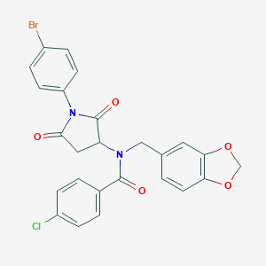 molecular formula C25H18BrClN2O5 B394660 N-(1,3-benzodioxol-5-ylmethyl)-N-[1-(4-bromophenyl)-2,5-dioxopyrrolidin-3-yl]-4-chlorobenzamide CAS No. 342649-38-1