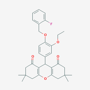 molecular formula C32H35FO5 B394665 9-{3-ethoxy-4-[(2-fluorobenzyl)oxy]phenyl}-3,3,6,6-tetramethyl-3,4,5,6,7,9-hexahydro-1H-xanthene-1,8(2H)-dione 
